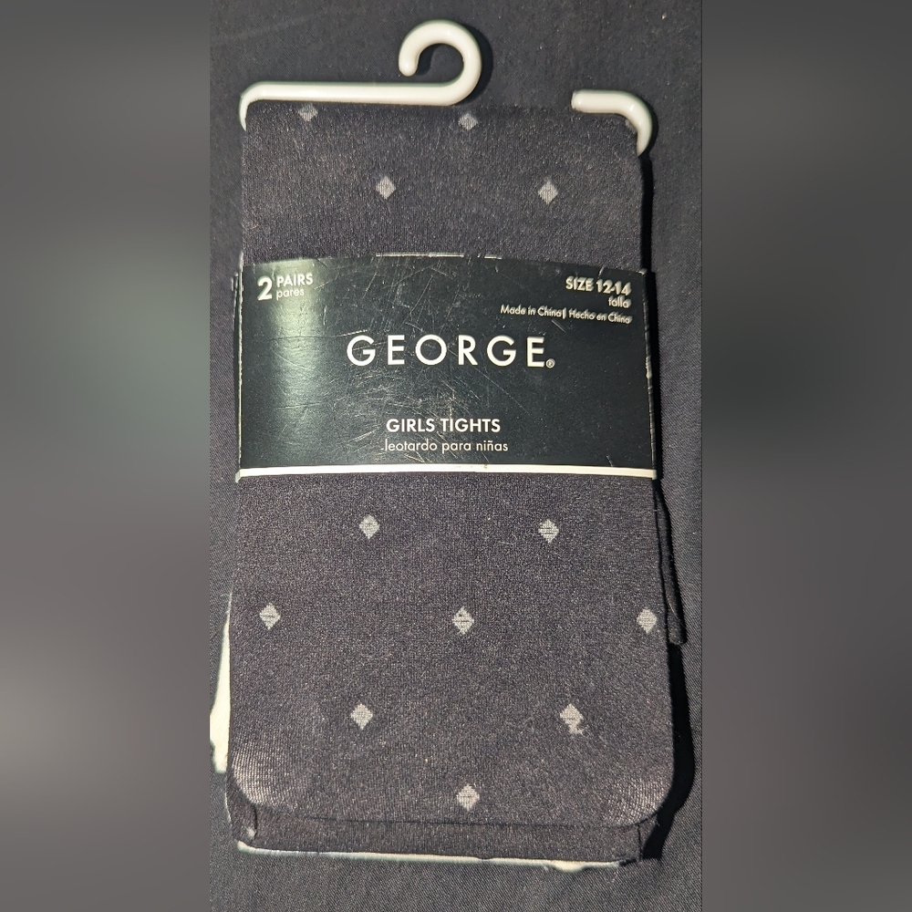 NIP-Two Pairs Of George Brand Tights-Black/White-Girl's Kids Size 12/14